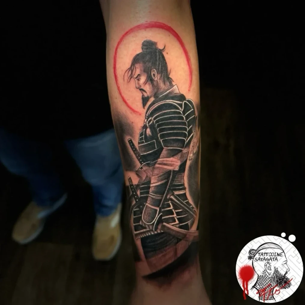 Japanese samurai tattoo on the forearm - Japanese Tattoo in Munich at Tattooine Sayagata